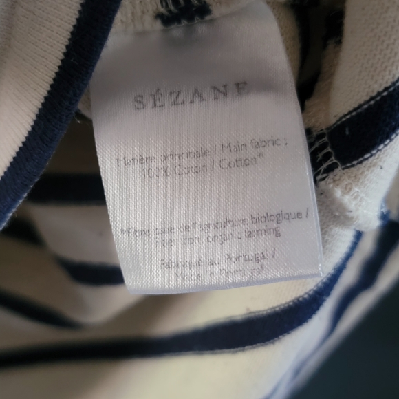 Sezane Stripe Gatsby Mariniere Cotton Long Sleeves Shirt Ecru Navy Size Medium - Picture 7 of 11